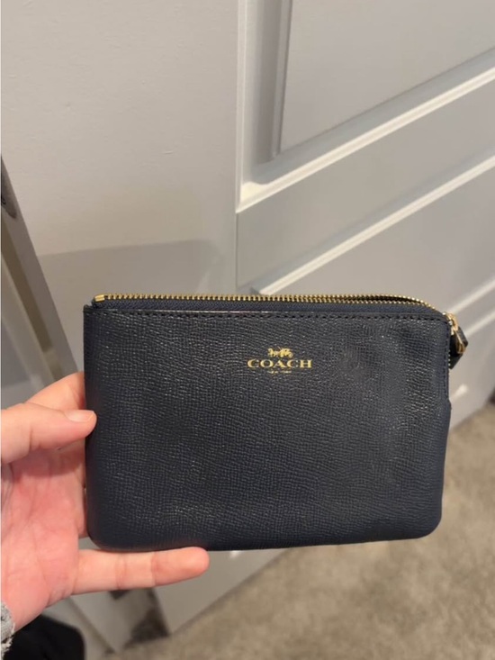 Coach Handbags - Coach Navy Leather Zip Pouch with Gold Logo